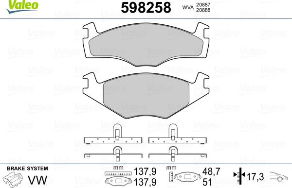 Valeo 598258 - Kit de plaquettes de frein, frein à disque cwaw.fr