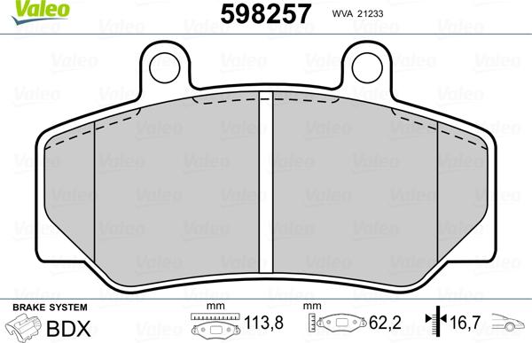 Valeo 598257 - Kit de plaquettes de frein, frein à disque cwaw.fr