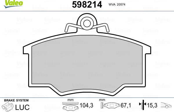 Valeo 598214 - Kit de plaquettes de frein, frein à disque cwaw.fr