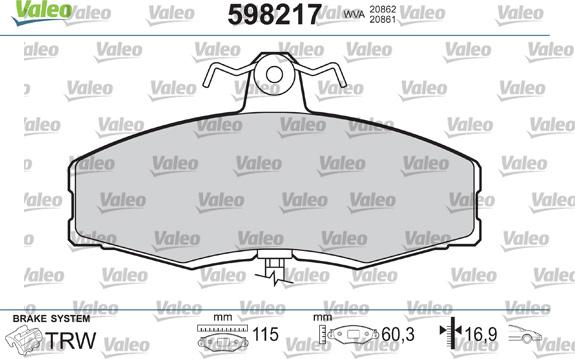 Valeo 598217 - Kit de plaquettes de frein, frein à disque cwaw.fr