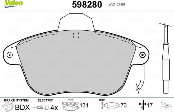 Valeo 598280 - Kit de plaquettes de frein, frein à disque cwaw.fr