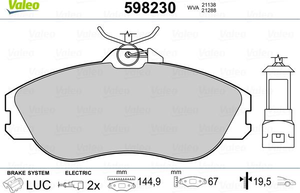 Valeo 598230 - Kit de plaquettes de frein, frein à disque cwaw.fr