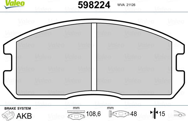 Valeo 598224 - Kit de plaquettes de frein, frein à disque cwaw.fr