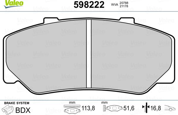 Valeo 598222 - Kit de plaquettes de frein, frein à disque cwaw.fr