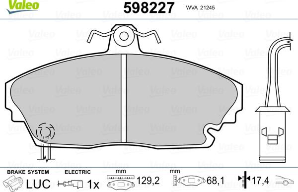 Valeo 598227 - Kit de plaquettes de frein, frein à disque cwaw.fr