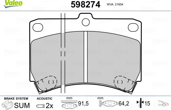 Valeo 598274 - Kit de plaquettes de frein, frein à disque cwaw.fr