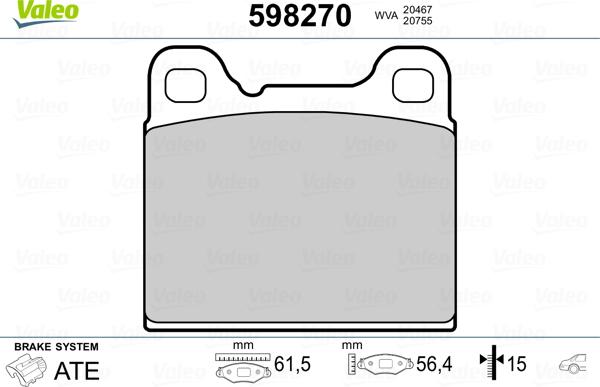 Valeo 598270 - Kit de plaquettes de frein, frein à disque cwaw.fr