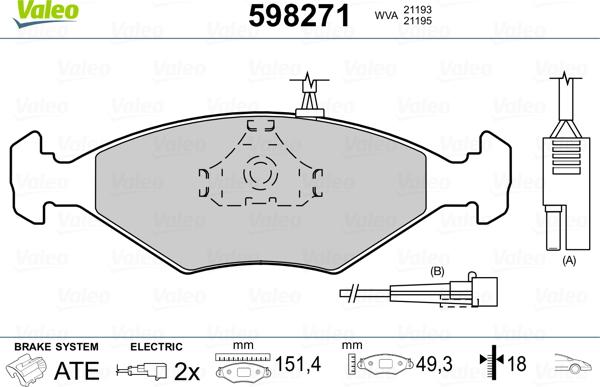 Valeo 598271 - Kit de plaquettes de frein, frein à disque cwaw.fr