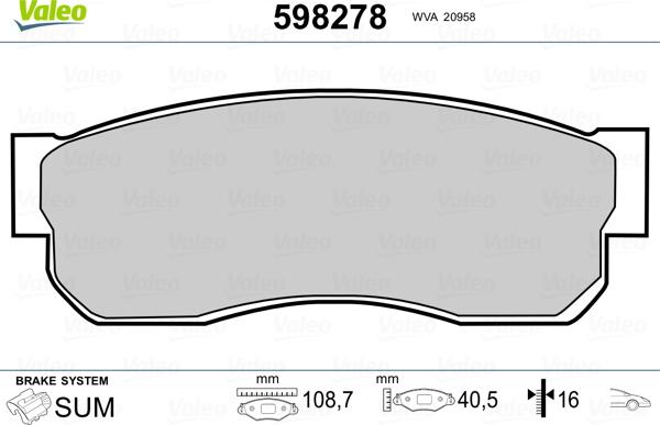 Valeo 598278 - Kit de plaquettes de frein, frein à disque cwaw.fr