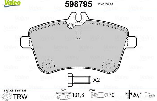 Valeo 598795 - Kit de plaquettes de frein, frein à disque cwaw.fr