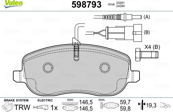 Valeo 598793 - Kit de plaquettes de frein, frein à disque cwaw.fr