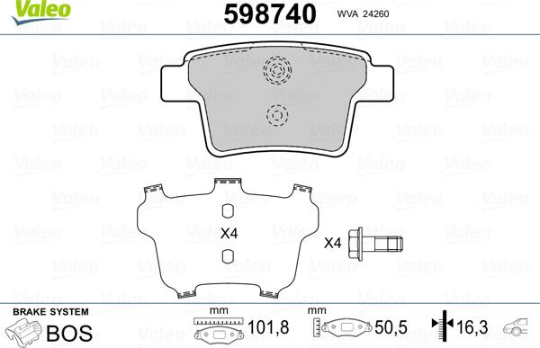 Valeo 598740 - Kit de plaquettes de frein, frein à disque cwaw.fr