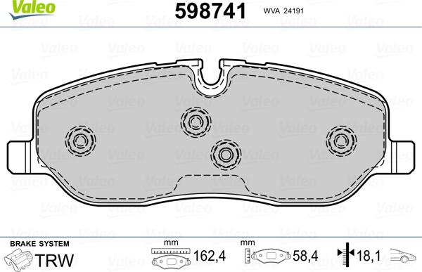 Valeo 598741 - Kit de plaquettes de frein, frein à disque cwaw.fr