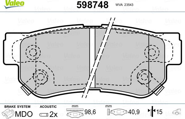 Valeo 598748 - Kit de plaquettes de frein, frein à disque cwaw.fr