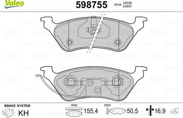 Valeo 598755 - Kit de plaquettes de frein, frein à disque cwaw.fr