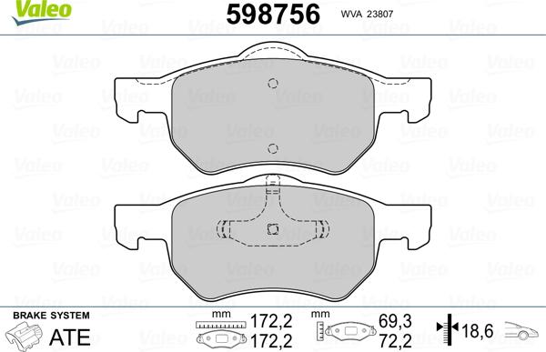 Valeo 598756 - Kit de plaquettes de frein, frein à disque cwaw.fr