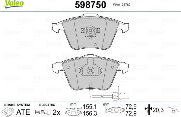 Valeo 598750 - Kit de plaquettes de frein, frein à disque cwaw.fr