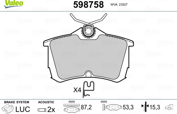 Valeo 598758 - Kit de plaquettes de frein, frein à disque cwaw.fr