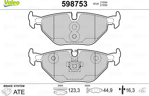 Valeo 598753 - Kit de plaquettes de frein, frein à disque cwaw.fr