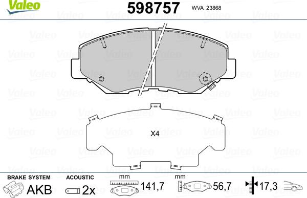 Valeo 598757 - Kit de plaquettes de frein, frein à disque cwaw.fr