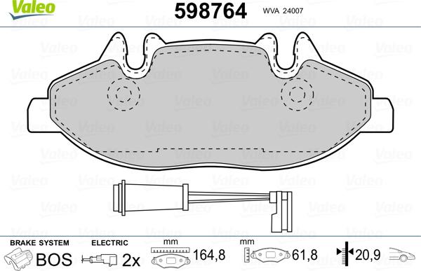 Valeo 598764 - Kit de plaquettes de frein, frein à disque cwaw.fr