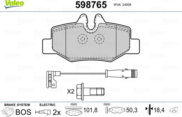 Valeo 598765 - Kit de plaquettes de frein, frein à disque cwaw.fr