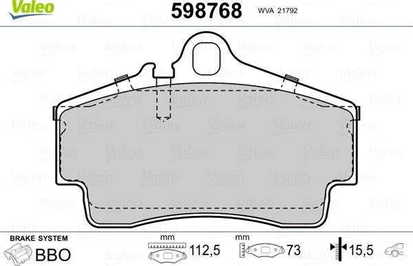 Valeo 598768 - Kit de plaquettes de frein, frein à disque cwaw.fr