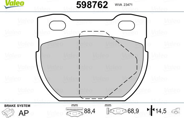 Valeo 598762 - Kit de plaquettes de frein, frein à disque cwaw.fr