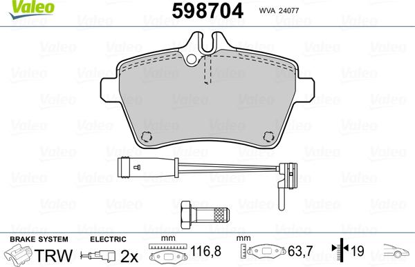 Valeo 598704 - Kit de plaquettes de frein, frein à disque cwaw.fr