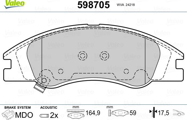 Valeo 598705 - Kit de plaquettes de frein, frein à disque cwaw.fr