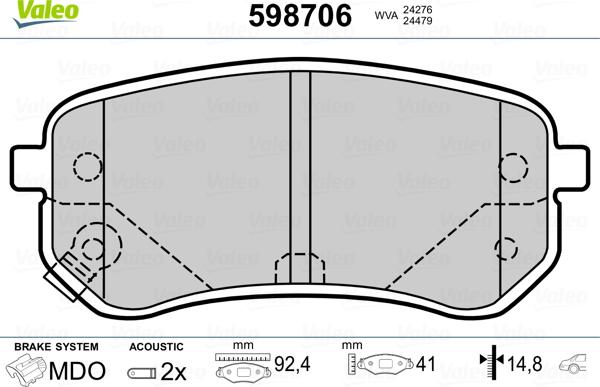 Valeo 598706 - Kit de plaquettes de frein, frein à disque cwaw.fr