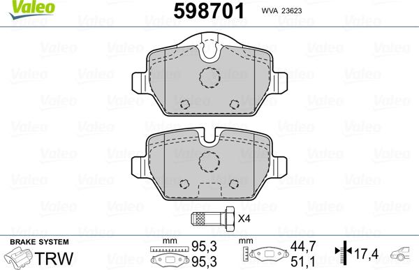 Valeo 598701 - Kit de plaquettes de frein, frein à disque cwaw.fr