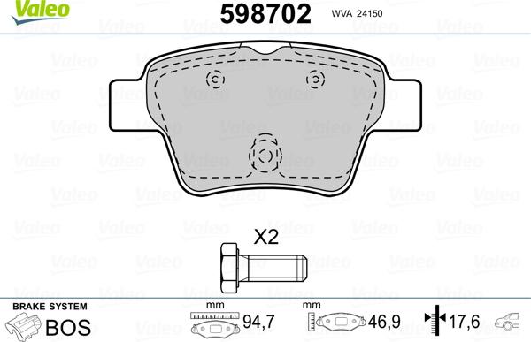 Valeo 598702 - Kit de plaquettes de frein, frein à disque cwaw.fr