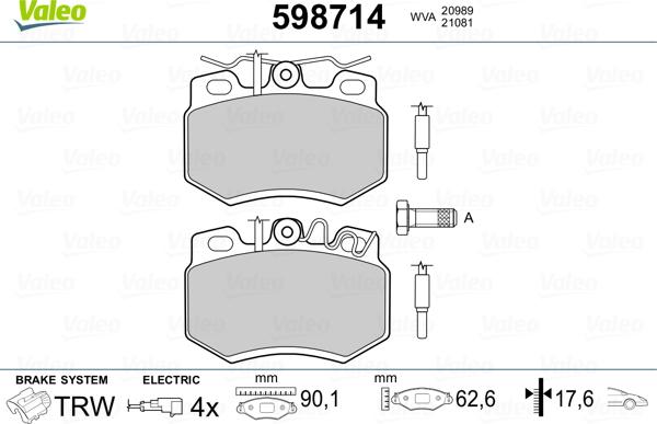 Valeo 598714 - Kit de plaquettes de frein, frein à disque cwaw.fr