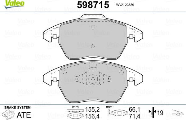 Valeo 598715 - Kit de plaquettes de frein, frein à disque cwaw.fr