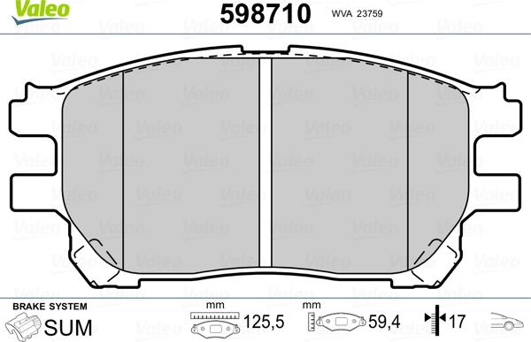 Valeo 598710 - Kit de plaquettes de frein, frein à disque cwaw.fr