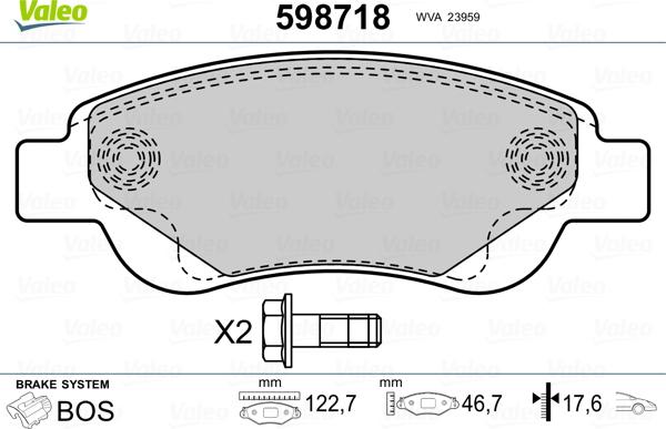 Valeo 598718 - Kit de plaquettes de frein, frein à disque cwaw.fr