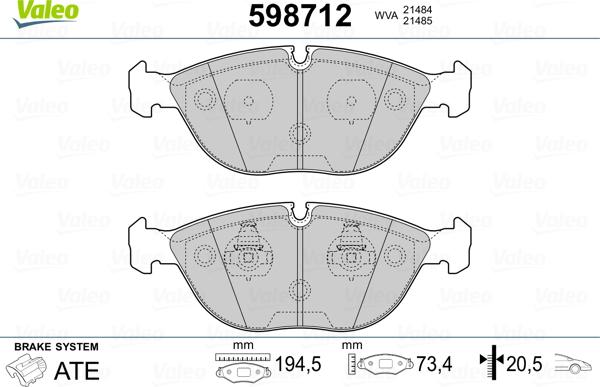 Valeo 598712 - Kit de plaquettes de frein, frein à disque cwaw.fr