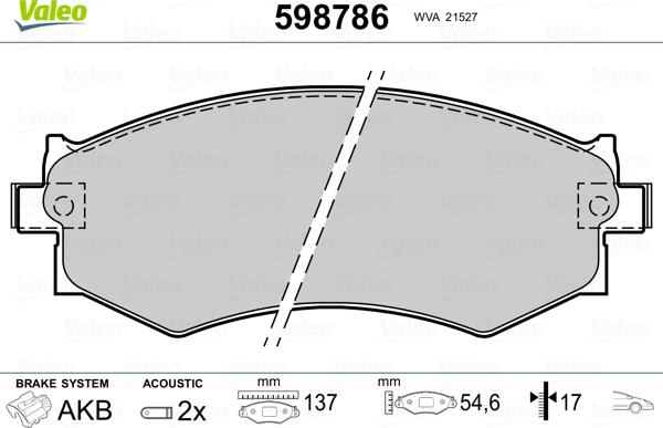 Valeo 598786 - Kit de plaquettes de frein, frein à disque cwaw.fr