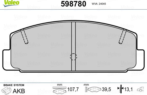 Valeo 598780 - Kit de plaquettes de frein, frein à disque cwaw.fr