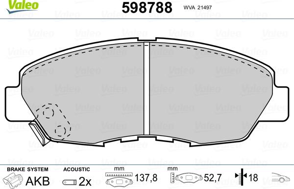 Valeo 598788 - Kit de plaquettes de frein, frein à disque cwaw.fr