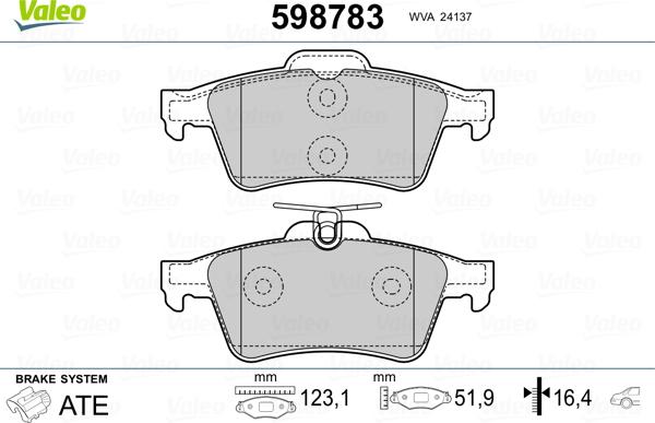 Valeo 598783 - Kit de plaquettes de frein, frein à disque cwaw.fr