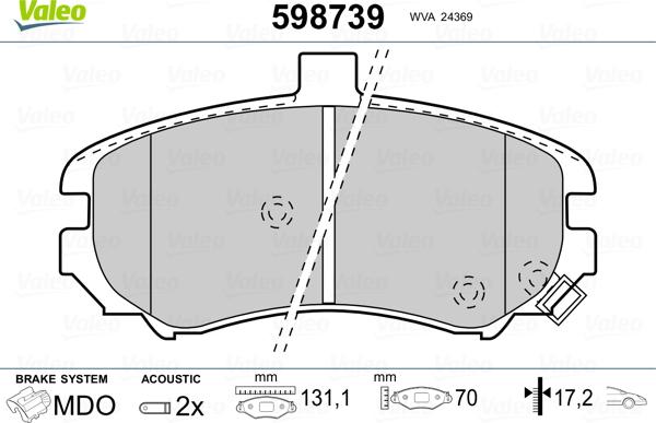 Valeo 598739 - Kit de plaquettes de frein, frein à disque cwaw.fr