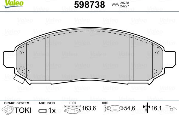 Valeo 598738 - Kit de plaquettes de frein, frein à disque cwaw.fr