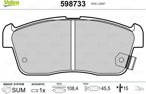 Valeo 598733 - Kit de plaquettes de frein, frein à disque cwaw.fr