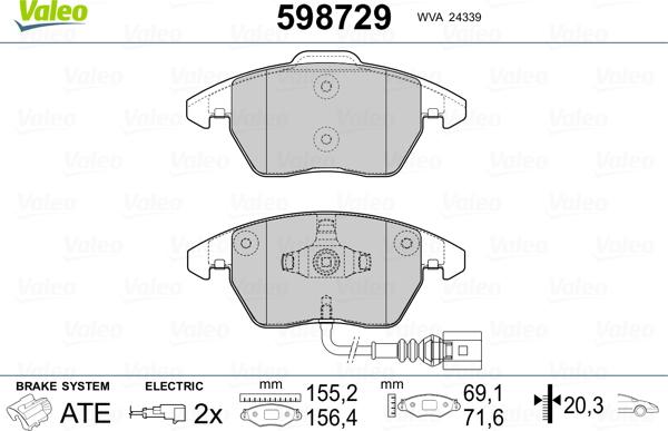 Valeo 598729 - Kit de plaquettes de frein, frein à disque cwaw.fr