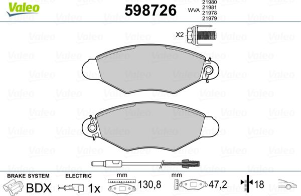 Valeo 598726 - Kit de plaquettes de frein, frein à disque cwaw.fr