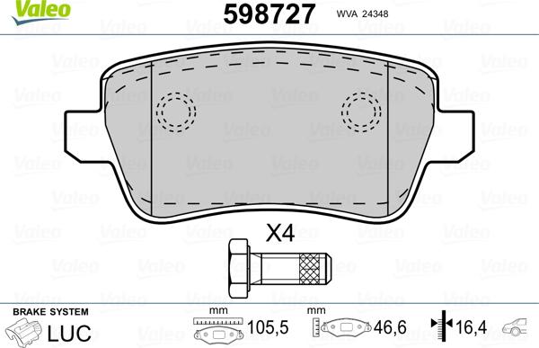 Valeo 598727 - Kit de plaquettes de frein, frein à disque cwaw.fr