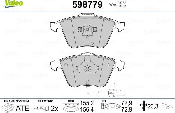 Valeo 598779 - Kit de plaquettes de frein, frein à disque cwaw.fr