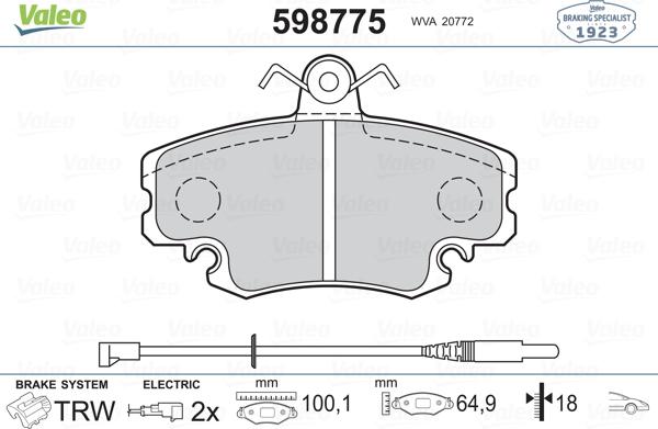 Valeo 598775 - Kit de plaquettes de frein, frein à disque cwaw.fr